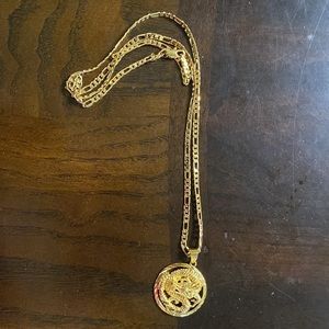 Gold plated dragon necklace Figaro chain